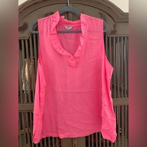Vibrant pink Crown and Ivy ruffle neck shirt